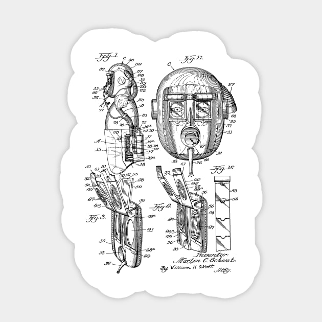 Gas Mask Vintage Patent Hand Drawing Sticker by TheYoungDesigns